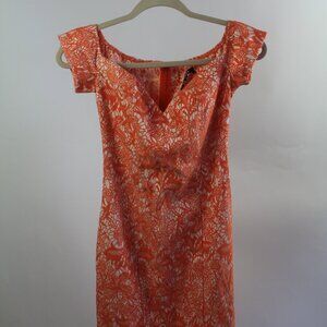 Y2K Orange Floral Missguided Women’s Midi Dress – Size Small
